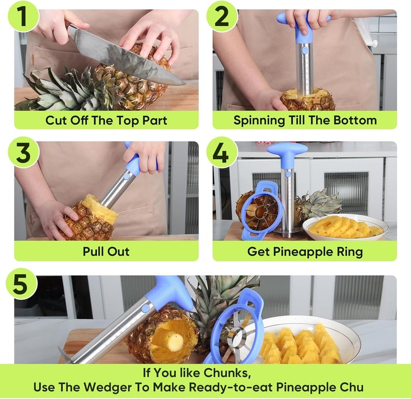 OOKUU Pineapple Corer Cutter, Stainless Steel Fruit Pineapple Peeler Slicer [Upgraded, Reinforced, Thicker Blade], Pineapple Core Remover with Measure Mark, for Diced Pineapple Ring (Blue) - Image 3
